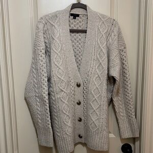 J Crew khaki Cable Knit Cardigan Sweater with Button Front L